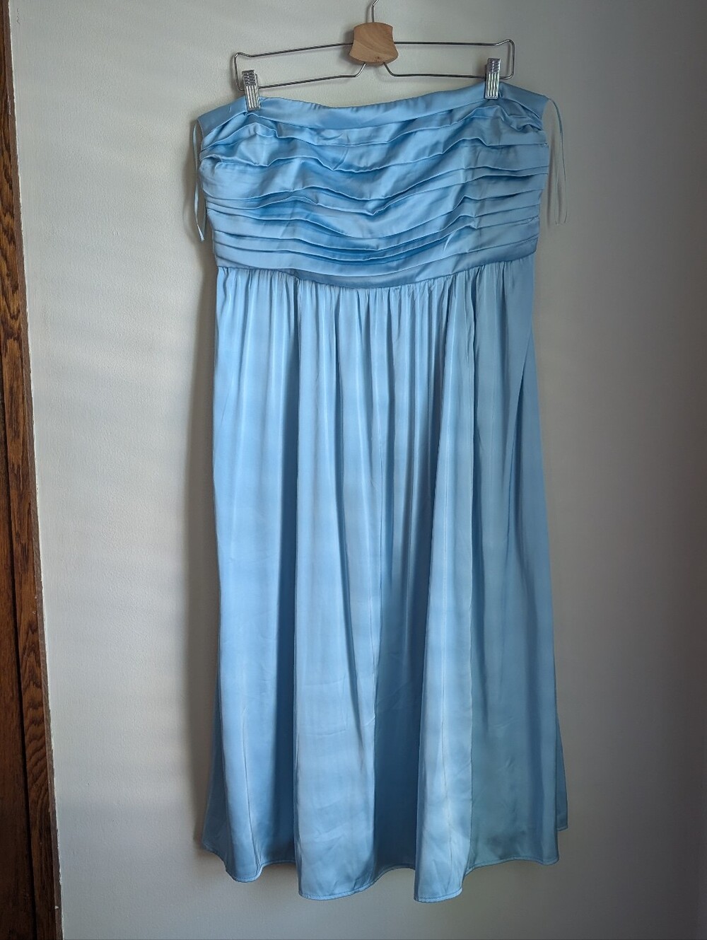 Abercrombie & Fitch Light Blue Emerson Strapless Pleated Satin Dress